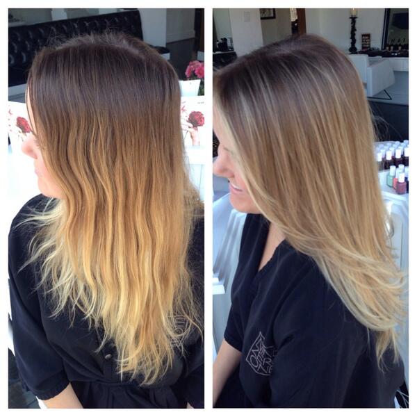 Brassy ombré to beigey blonde #beforeandafter #901girl <a href="/NineZeroOne/">Nine Zero One Salon</a>