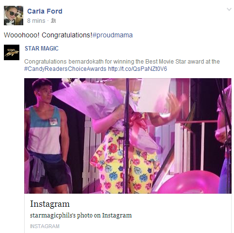 KaDsLaUnion's tweet photo. "@KaDsCDO: So sweet of you Tita @Estrada21Karla ♥ @bernardokath @imdanielpadilla #proudmama ⓒ http://t.co/vTwyQ5C25d"