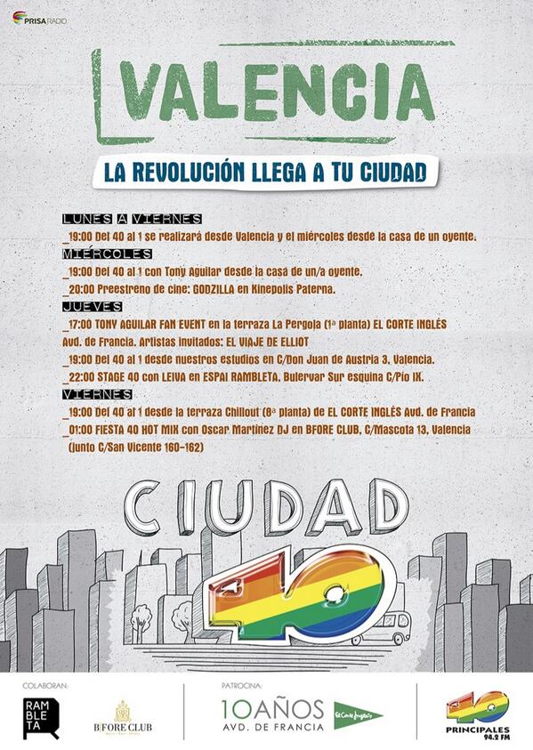 LOS40Valencia's tweet photo. La revolución llega a #valencia con @elcorteingles #Ciudad40VLC @Los40_Spain @Tony__Aguilar @oscarmartinezdj XeQueBo! http://t.co/FLqx06MnMf