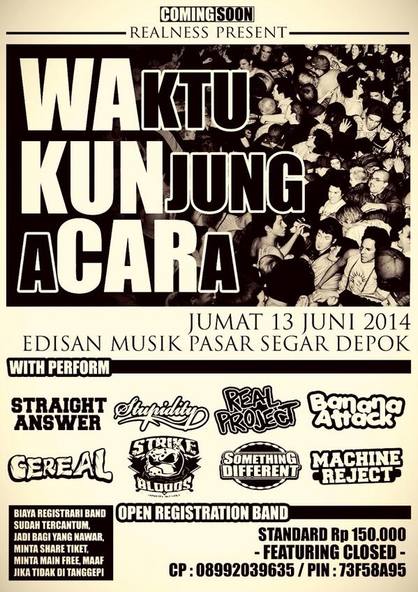 Realness Production (@realnesseo) on Twitter photo COMING SOON. Jumat 13 Juni 2014 di Edisan Ps.Segar Depok | NEED MORE BAND | Bantu RT <a href="/klovermusic/">Kløver Music</a> <a href="/infogigsBOGOR/">INFO GIGS BOGOR</a> COMING SOON. Jumat 13 Juni 2014 di Edisan Ps.Segar Depok | NEED MORE BAND | Bantu RT <a href="/klovermusic/">Kløver Music</a> <a href="/infogigsBOGOR/">INFO GIGS BOGOR</a>