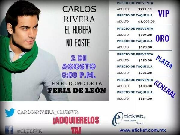 #Leon 2 de agosto llega #ElHubiraNoExisteTour de <a href="/_CarlosRivera/">Carlos Rivera</a> #DomoDeLaFeria compra tu boleto ya!!! <a href="/alexglez14/">Alejandro Glez Rocha</a>