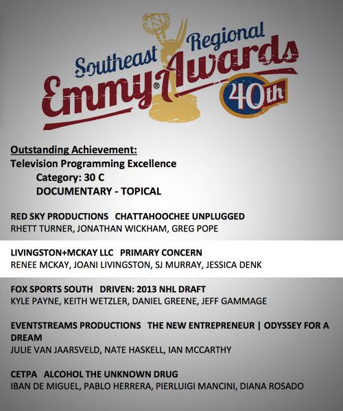 PrimaryConcern's tweet image. Yes! MT @livingstonmckay: Great night! A @SoutheastEMMY nom for our doc @PrimaryConcern. So proud of our team!