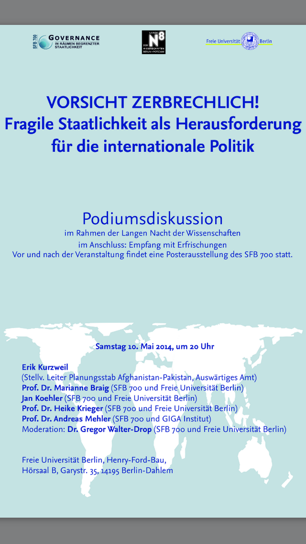 SFB700's tweet photo. “Vorsicht zerbrechlich” - Wir veranstalten heute eine Podiumsdiskussion im Rahmen der #lndw2014 an der @FU_Berlin http://t.co/f6fw0yXXiI