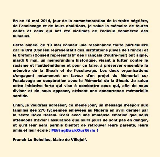 VjfRassemblee94's tweet photo. Ce 10 mai 2014, je salue la mémoire de toutes celles et ceux qui ont été victimes de l'odieux commerce des humains http://t.co/PUWIvhxM51