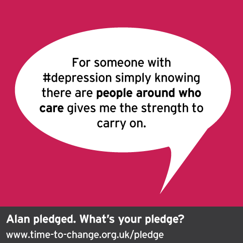TimetoChange's tweet photo. Alan: For someone with #depression knowing there are people around who care gives me strength http://t.co/QC9Y4ndSuL http://t.co/pHHm071fiz