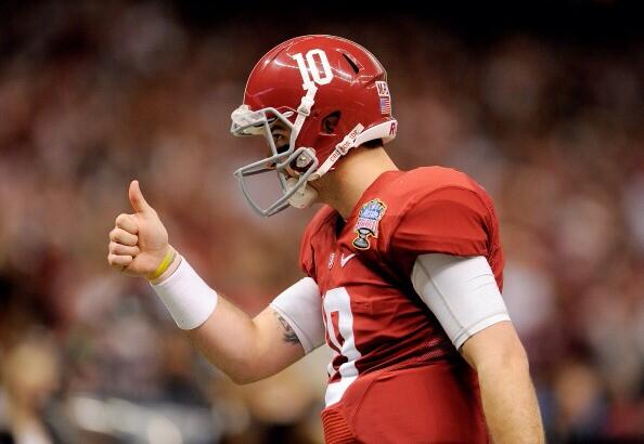 ESPNNFL's tweet photo. Alabama QB A.J. McCarron finally gets selected. He goes in the 5th round to the @Bengals. 

#CINPick http://t.co/Kg6dvf2Rhu