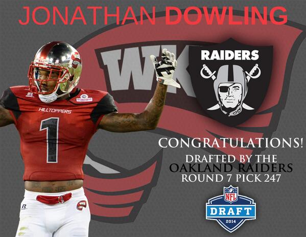 WKUSports's tweet photo. Another @WKU_Football Topper off the board! Congrats to @TeamJDOWL on being selected by the @RAIDERS #GoTops #NFLTops http://t.co/3ePC0RWr4f