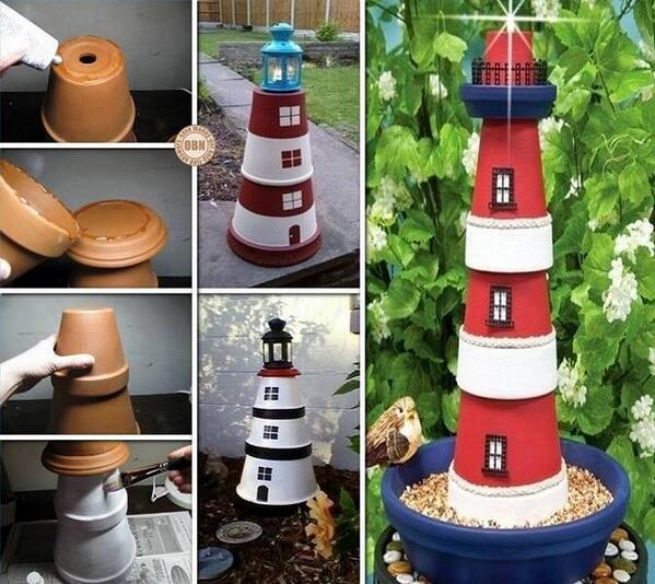 TweetsDIY's tweet image. Clay Pot Lighthouse!