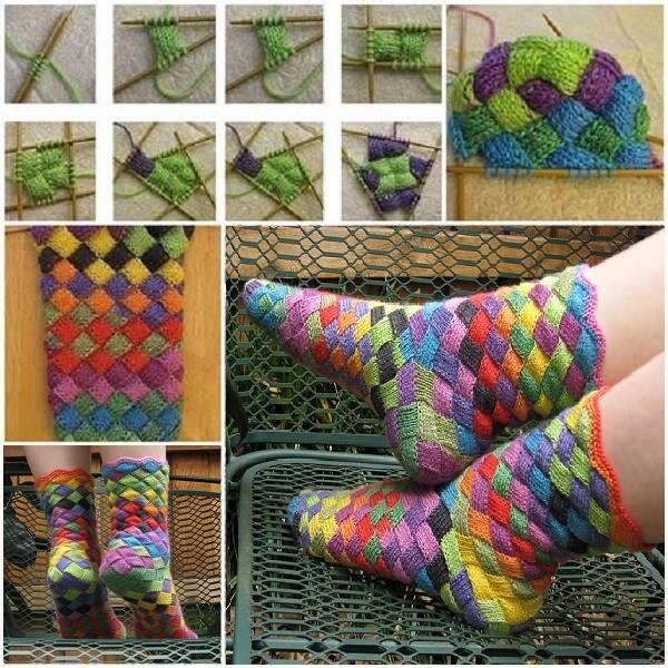 TweetsDIY's tweet image. Rainbow Patch Knitted Socks.