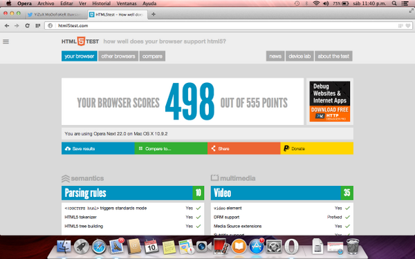 tuxsaveus's tweet image. Opera Next 22 #Html5test 498 Points =D