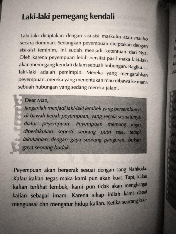 Dear Man, Janganlah menjadi laki-laki lembek yang bersembunyi di bawah ketiak peyempuan. #Peyempuan2 hal 128