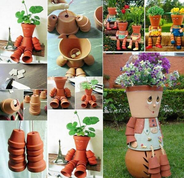 home_decorr's tweet photo. Clay Pot Flower People! http://t.co/w9WjMigi5E