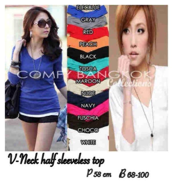 naveshoppa's tweet photo. IMPORT BKK!! V-neck half sleeveless top, bhn thick cotton stretch @60 @kicaupromo @promolaris http://t.co/9y9UOeh2YJ