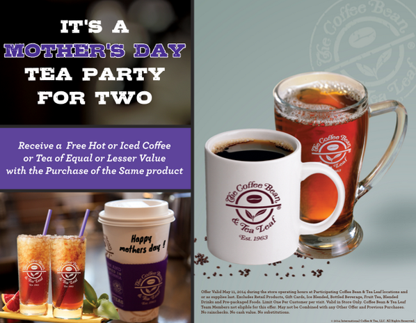 Happy #MothersDay to all the moms out there! We're doing a BOGO on all iced/hot coffee &amp; tea all day long!
