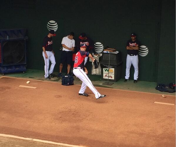 Mike Minor, Johnny Venters, and Coach Eddie Perez in the bullpen #Braves