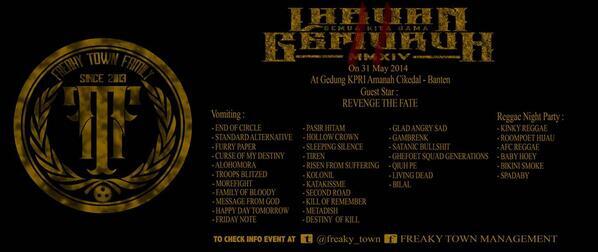 AllColonyAreBro's tweet photo. Next perfrom @REVENGETHEFATE tanggal 31 Mei At Gedung Krpi Cikendal, Labuan Banten #ACAB http://t.co/AYuBgDdAI0