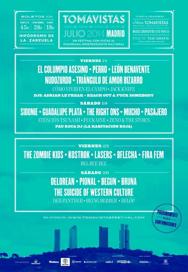 QueMeInviten's tweet photo. ¿Quieres ir al @TomavistasFest en @TurfZH #Madrid? Síguenos, haz RT y podrás ir invitado #TodoElFestivalazo. http://t.co/QLxDqgRJOt