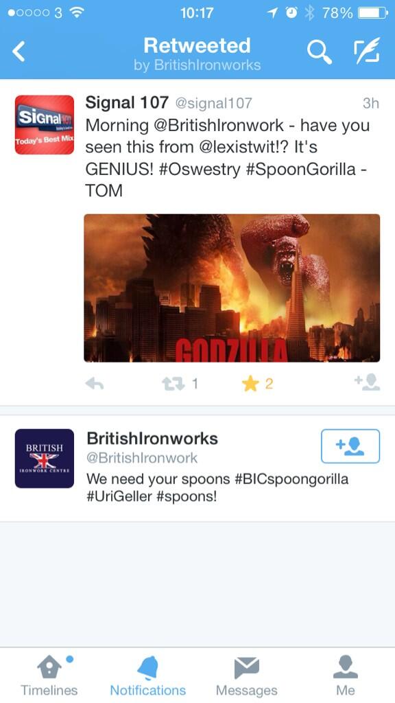 lexistwit's tweet image. My #spoongorilla pic got retweeted by the makers of the gorilla and the radio station who unveiled it. Which was nice