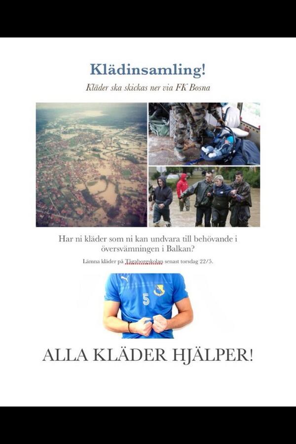 fkbosna's tweet photo. Låt oss hjälpa de som behöver hjälp. Din RT kan innebära en tröja till. #PrayForBalkan @AlltidFullsatt @HD_Sporten http://t.co/wpvOzlacfY