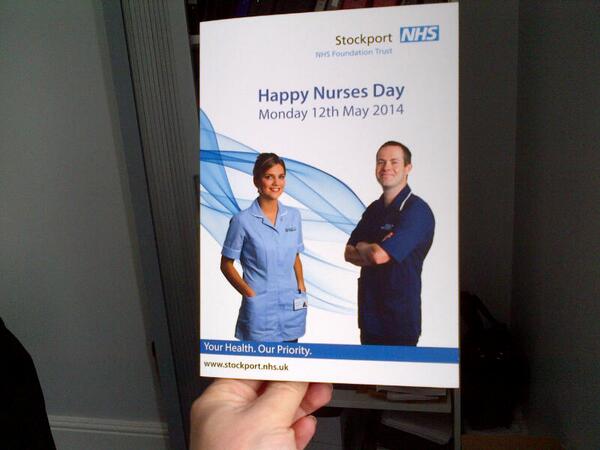 StockportNHS's tweet image. Nursing director @JudithMorris18 &amp;amp; snr team has sent thank you card to our nurses on #InternationalNursesDay #IND14