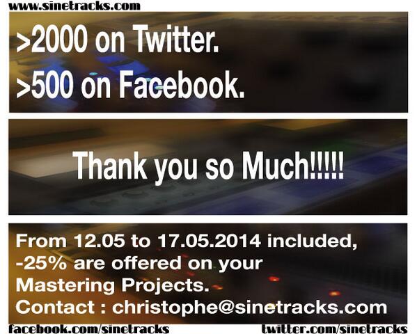 Sinetracks's tweet photo. Thank you so much : #Special #offer #music #techno #housemusic #electronicmusic #house #deephouse #recording #mixing http://t.co/WskbncjKX5