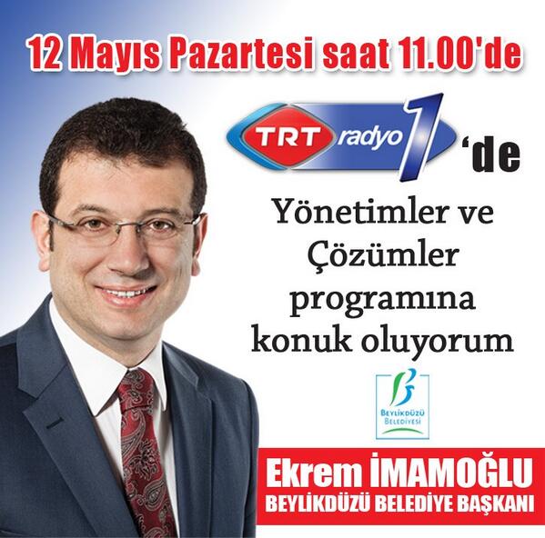 Bugun saat 11.00'de TRT Radyo 1'de ilçemizle ilgili projelerimizi anlatacağım.