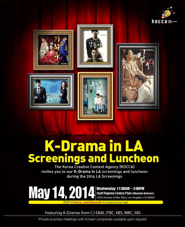 EM_Content's tweet photo. 3 more days until the 'K-Drama in LA' 2014 Screening &amp; Luncheon @HyattCentury with @koccaabroad http://t.co/94VjL7FuSM
