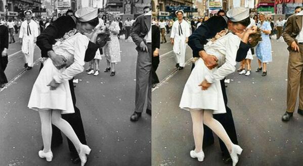 _Paisajes_'s tweet photo. El beso más famoso de la historia a color: http://t.co/B4Ib197ZYh