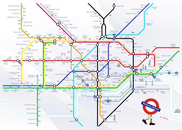 TaylorAlanJ's tweet photo. MT @exerciseworks A brilliant tube map. Shows how far in minutes it takes to walk between stations. http://t.co/H9NB5vKYZ2