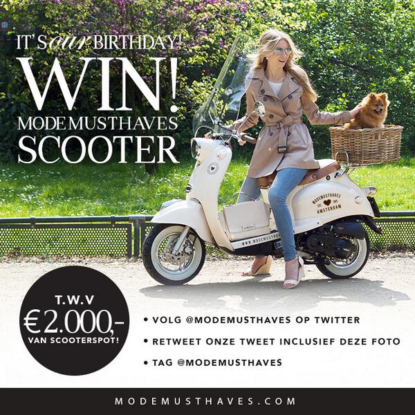 ModeMusthaves's tweet photo. IT'S OUR B'DAY! Volg @ModeMusthaves, retweet deze tweet en maak kans op deze fashionable scooter twv €2.000!!! XOXO http://t.co/48mGJnwmdl