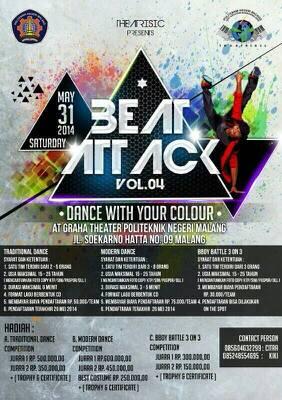 mahasiswamlg's tweet photo. Theatrisic present! Beat Attack Vol.4 Dance Competition, 31 Mei di Graha Theater Polinema | @Beat_Attack
#BAV4 http://t.co/BScKS7luv5