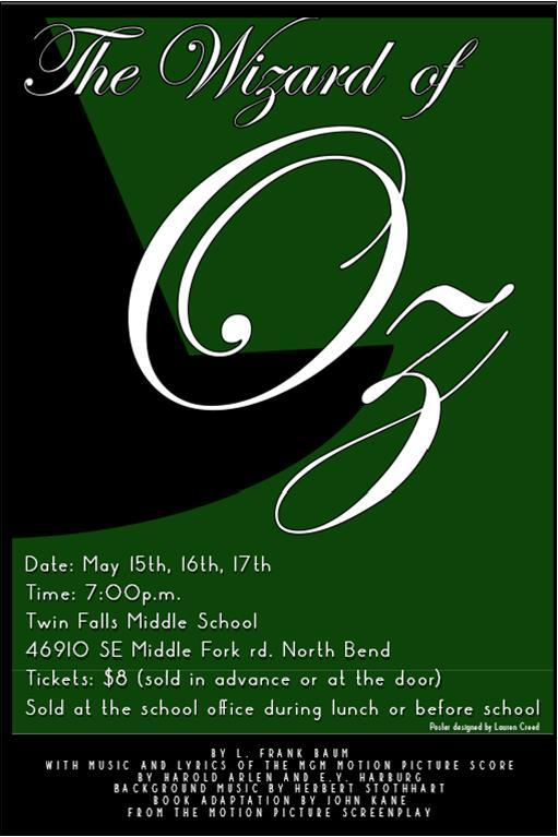 SVSDMusic's tweet photo. Twin Falls Middle School presents The Wizard of Oz THIS WEEK Thurs thru
Saturday- 7PM. @valleyrecord  @KING5Seattle http://t.co/q26i9sZF8i