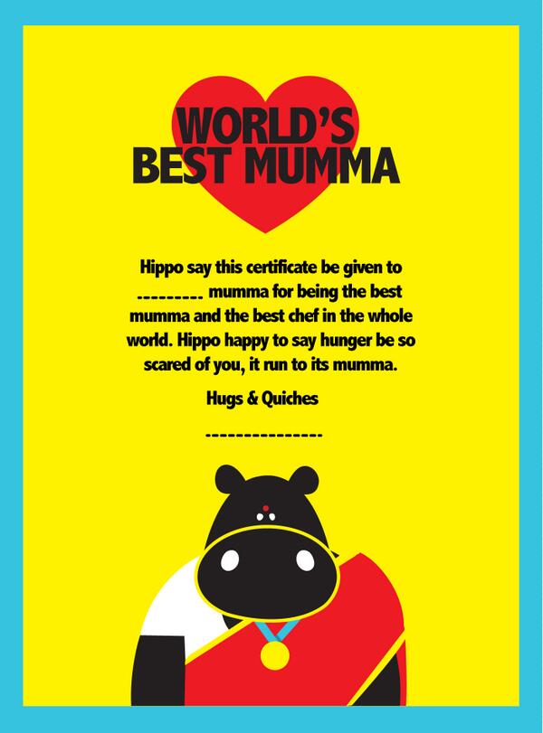 HelloMeHippo's tweet photo. Hippo say save certificate, take print, write mumma’s name and gift her. This way mumma happy and everybody happy! http://t.co/tZtVzi6Z6Q