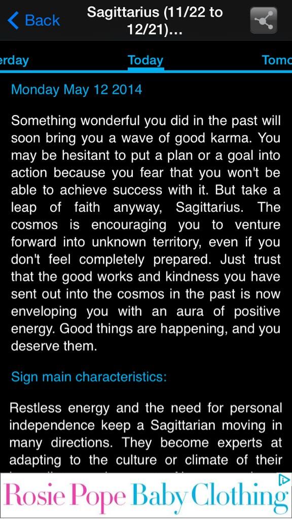 stephadream's tweet photo. "Good things are happening and you deserve them" ♐️ #horescope #Sagittarius #goodKarma 💜 http://t.co/cM9DLdNvcM