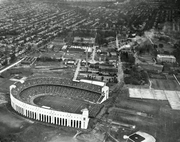 NCAACathedrals's tweet photo. Great gameday picture of @OhioState's campus from the 1930s. Old University Hall intact and Thompson just 4 stories. http://t.co/TpACEv3FcC