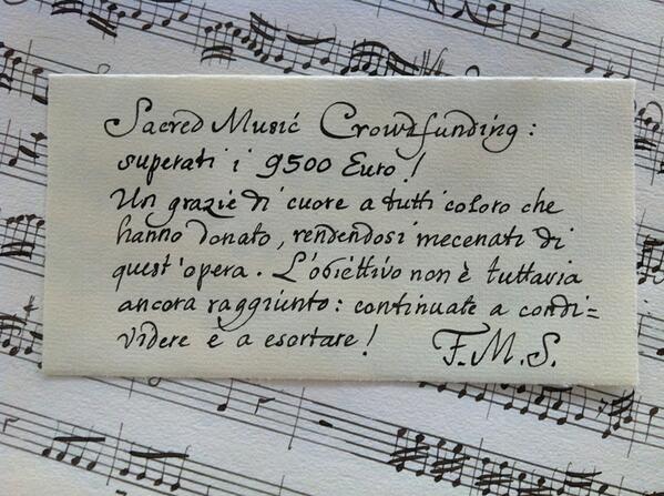 FMSardelli's tweet photo. #sacredmusic Exceeded 9500! Thank you, the project goes ahead, the fundraising still needs donations! http://t.co/8i6kFHQc6B