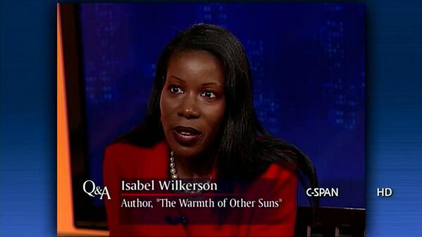 cspan's tweet photo. #SundaysAt8 @Isabelwilkerson on migration of African-Americans from the South to North/West http://t.co/5qnMMGezpG http://t.co/6UaraoHxpP