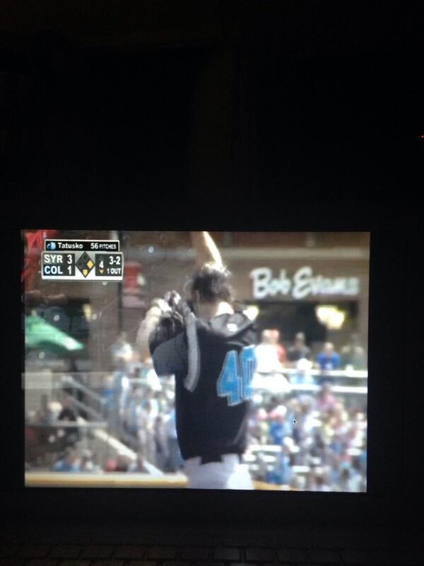 MegNTusk's tweet image. Woke up extra early to watch this sexy hubby pitch an AM game. Thank goodness for #MiLBTV #milbgfproblems