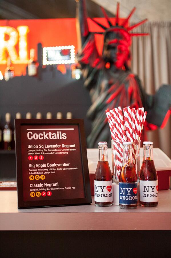 CampariAmerica's tweet photo. Bottled #Negroni, #Boulevardier or Lavender Negroni? Tough choices at #BartendersBash. #MCC2014 http://t.co/YlS9fp5Pub