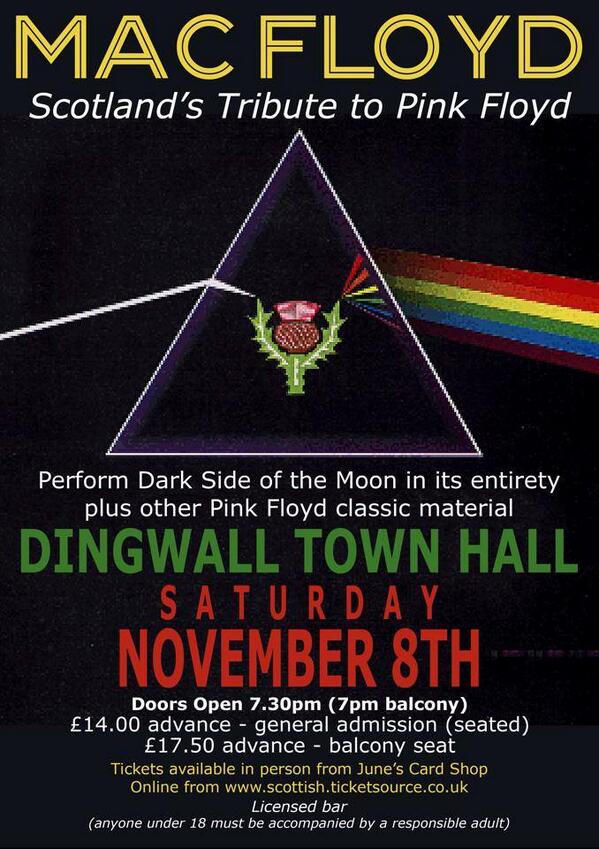 MacFloyd (<a href="/macfloydband/">MacFloyd</a>)
SATURDAY NOVEMBER 8TH 2014
Tickets from scottish.ticketsource.co.uk &amp; in person @ Ann's Card Shop