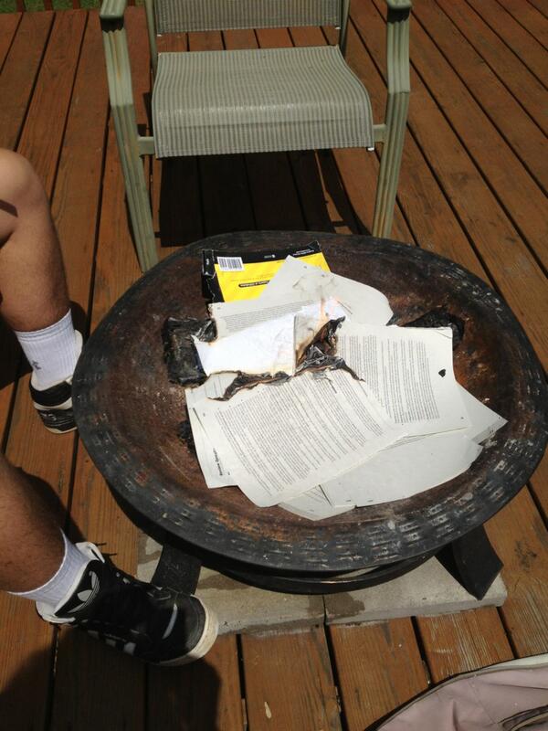 behreness's tweet photo. "Please do not burn your AP Bio book in the house. Use the firepit." #APashes http://t.co/mLvtoXueiC