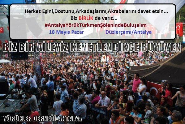 Biz BİRLİK de Varız
21.Yörük Türkmen Şöleni
18 Mayıs Pazar
Düzlerçamı/Antalya 
#AntalyaYörükTürkmenŞölenindeBuluşalım