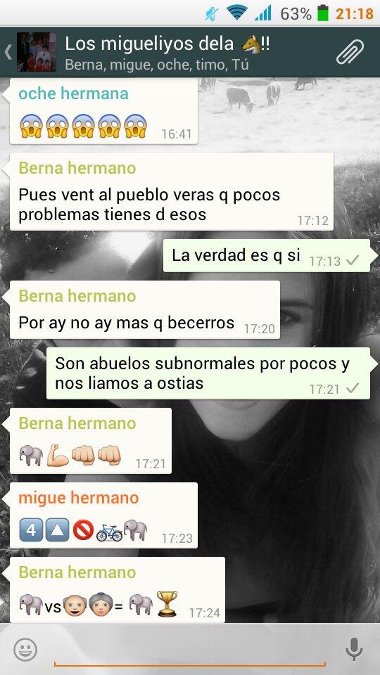 Las mejores conversaciones están entre hermanos. <a href="/MigueTorralbo/">miguelin</a> <a href="/oche96/">Maria José Torralbo </a> <a href="/BernaJarote/">berna torralbo diaz</a> <a href="/timo_72/">timo torralbo diaz</a>