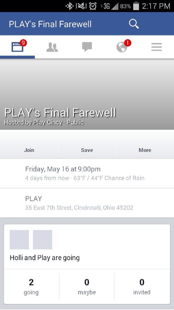 ReposessedAcct's tweet photo. #Team601 congratulates @PLAYCincy and the incredible impact on our downtown entertainment! We wish the best for all! http://t.co/qCrOyd5rfS