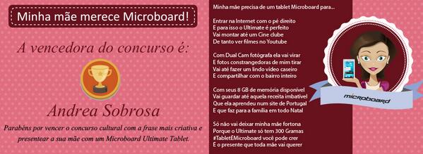 Microboard's tweet photo. Parabéns a vencedora do concurso de Dia das Mães Andrea Sobrosa, que levou de presente pra mamãe um Tablet Ultimate! http://t.co/bDOf48cjuL