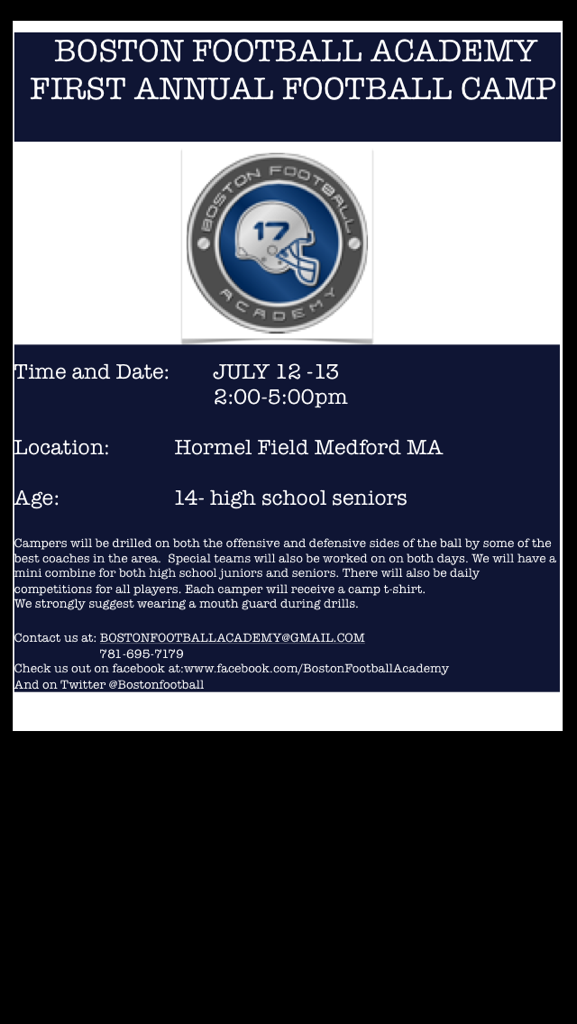 Camp flyer.  Sign your player up today. Get their game right for fall camp and the season ahead.