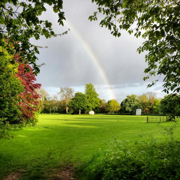 Rainbow over our ground before mowing this evening.