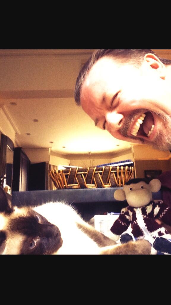 rickygervais's tweet photo. Having a bit of a laugh at the moment with Ollie &amp; Monkey Derek. http://t.co/SUO76x5Mtx