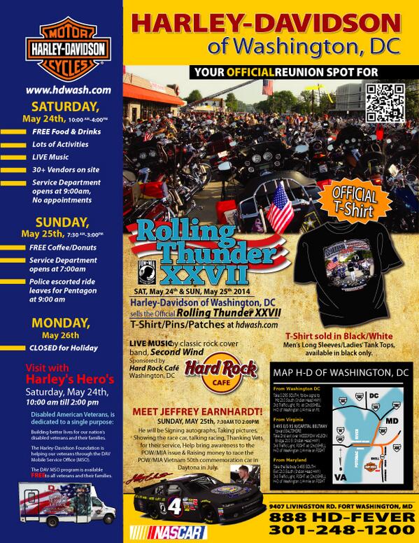 HDWashington's tweet image. Are you ready for Rolling Thunder XXVII? Join us May 24-25th! #RollingThunder #RideforFreedom