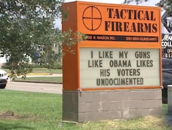socialistmop's tweet image. This sign in front of @tacticalfirearm in Katy, TX, is hilarious!